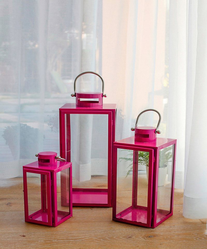 Mojawo Laterne 3er Set Windlicht - Laternen Set Stalllaterne Metall Pink 30/40/53cm Mojawo Laterne 3er Set Windlicht - Laternen Set Stalllaterne Metall Pink 30/40/53cm von Mojawo