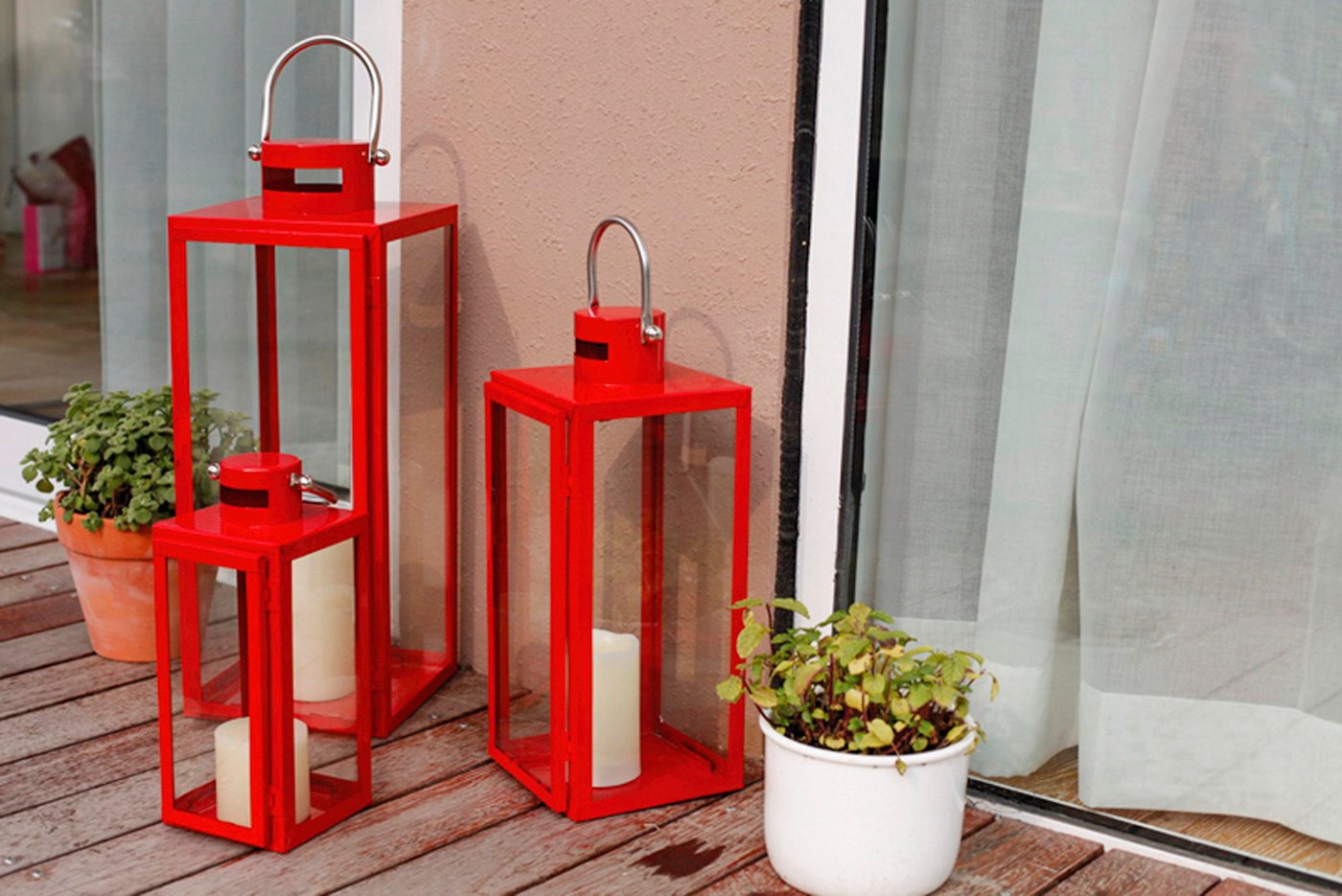 Mojawo Laterne 3er Set Windlicht - Laternen Set Stalllaterne Metall Rot 30/40/53cm Mojawo Laterne 3er Set Windlicht - Laternen Set Stalllaterne Metall Rot 30/40/53cm von Mojawo