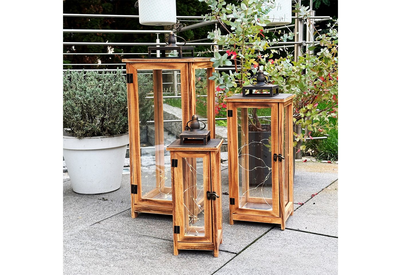 Mojawo Laterne 3er XXL Design Holz-Laternen-Set Windlicht Gartenlaterne Edelstahldach Mojawo Laterne 3er XXL Design Holz-Laternen-Set Windlicht Gartenlaterne Edelstahldach von Mojawo