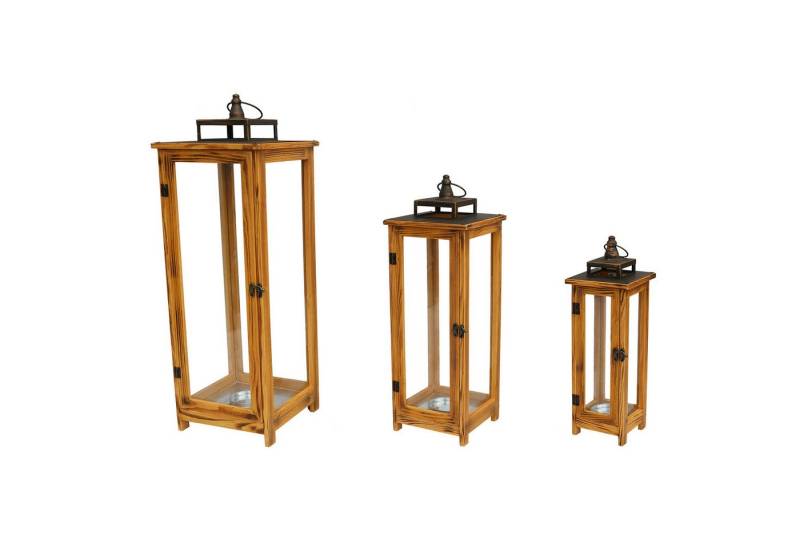 Mojawo Laterne 3er XXL Design Holz-Laternen-Set Windlicht Gartenlaterne Edelstahldach von Mojawo