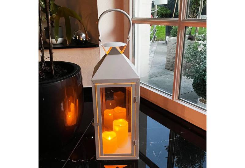 Mojawo Laterne XXL Garten - Laterne Windlicht Weiß Metall 54cm von Mojawo