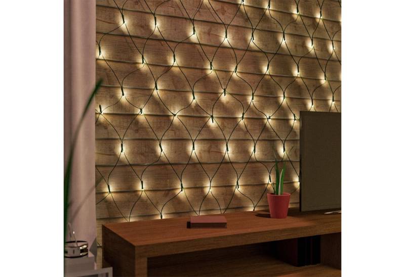 Mojawo Lichtervorhang 100 LED-Lichternetz warmweiß Innen & Aussen 230V Transformator Timer von Mojawo