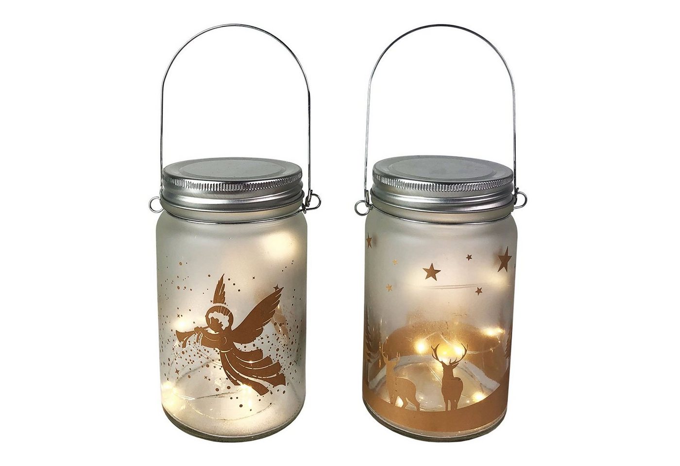 Mojawo Lichtervorhang 2er Einmachglas mit LED Lichterkette Weihnachtsmotiv Ø8 x14cm Mojawo Lichtervorhang 2er Einmachglas mit LED Lichterkette Weihnachtsmotiv Ø8 x14cm von Mojawo