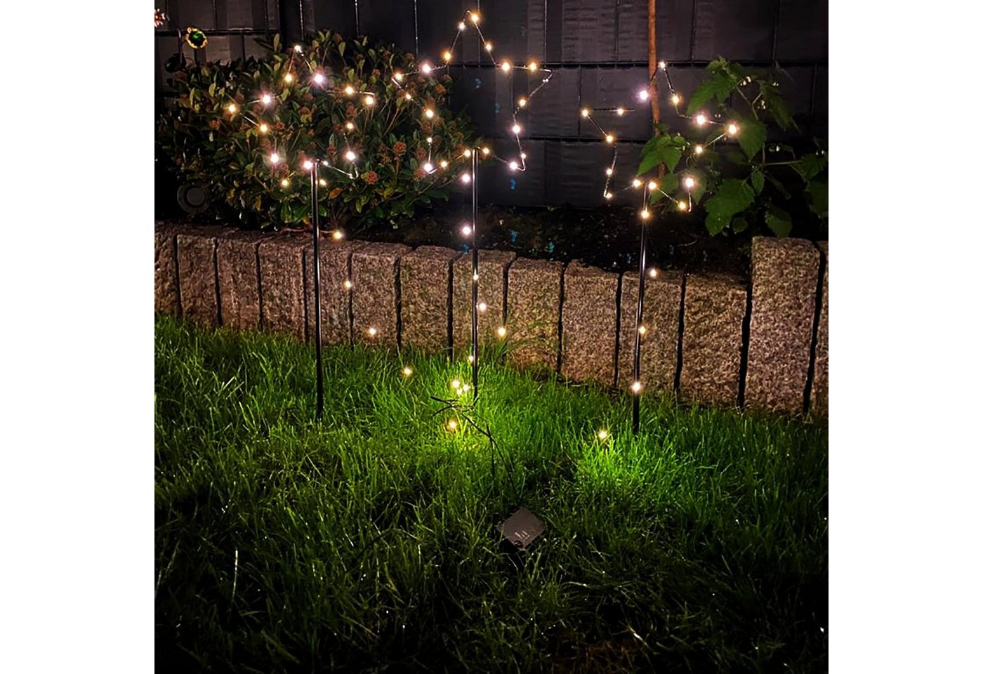 Mojawo Lichtervorhang 3er Stern LED-Gartenleuchtstäbe Weihnachtsbeleuchtung Batterie von Mojawo