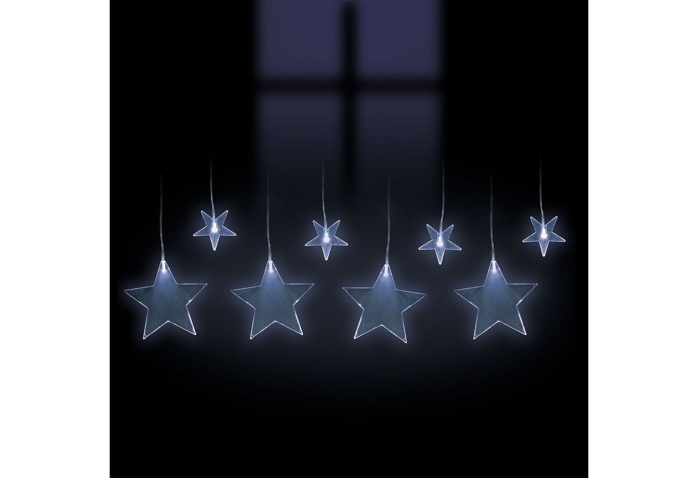 Mojawo Lichtervorhang 8er LED Vorhang Sterne Lichtervorhang Lichterkette Timer kaltweiß von Mojawo