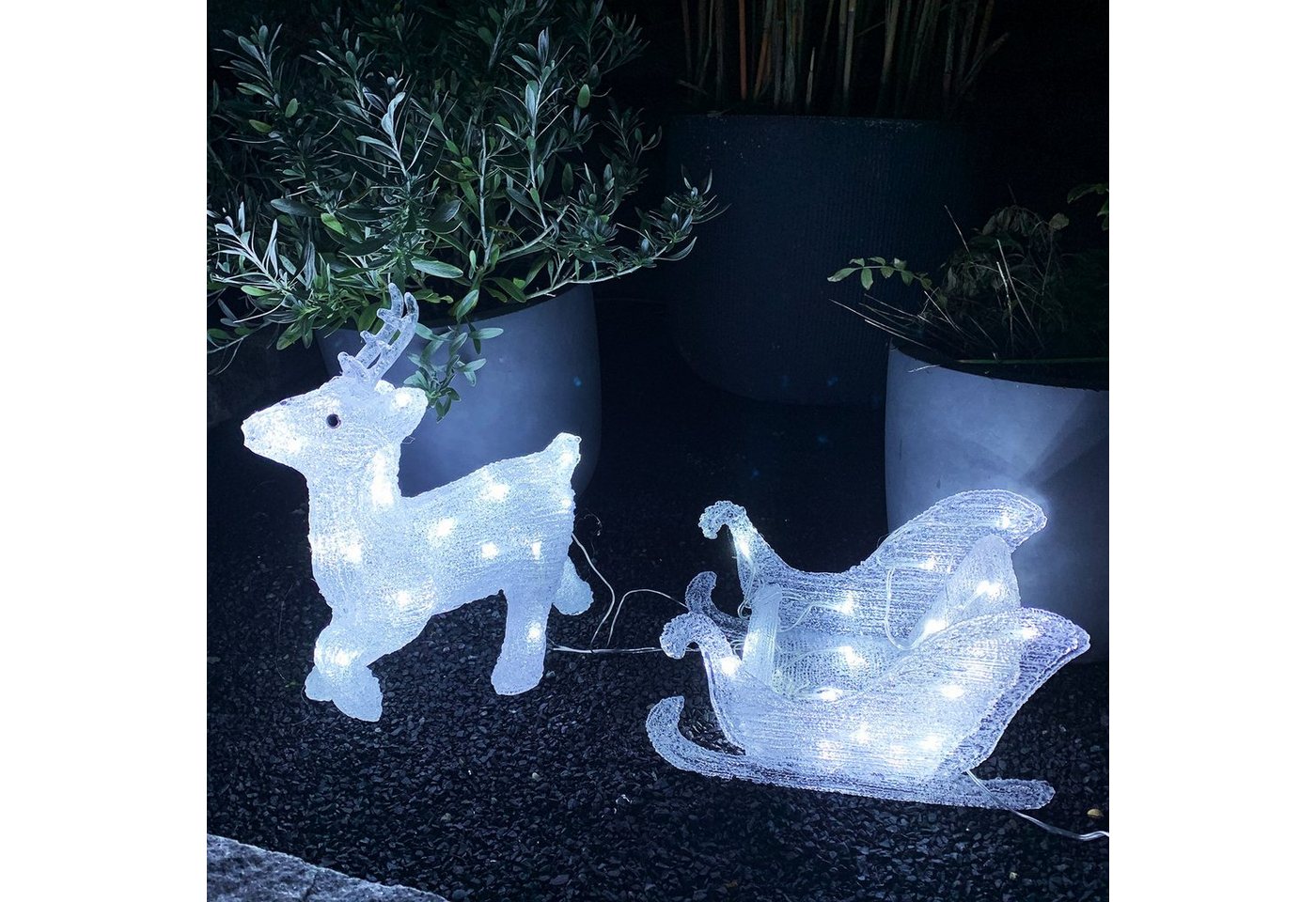 Mojawo Lichtervorhang Acryl Rentier Schlitten 80 LED Weihnachtsbeleuchtung Außenbeleuchtung von Mojawo