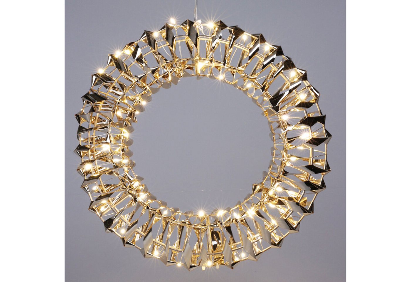 Mojawo Lichtervorhang LED Metall Kranz Hängekranz Türkranz warmweiß Gold 30cm Innen Batterie von Mojawo