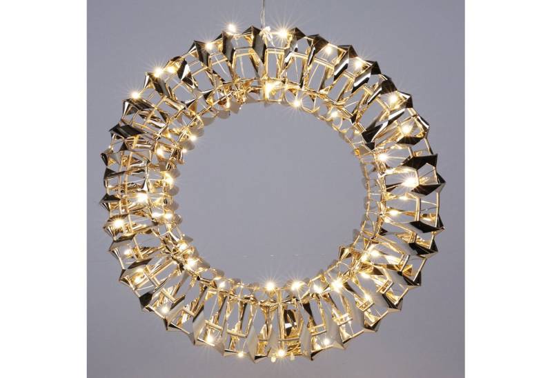Mojawo Lichtervorhang LED Metall Kranz Hängekranz Türkranz warmweiß Gold 30cm Innen Batterie von Mojawo