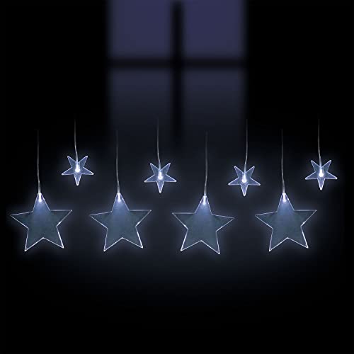 Mojawo Lichtervorhang Sterne Lichterkette Weihnachten Beleuchtung 8 LEDs Batterie kaltweiß Timer Funktion von Mojawo