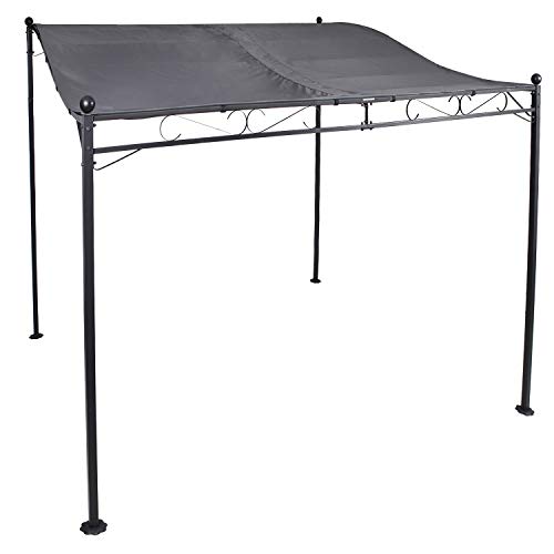 Mojawo Luxus Anbaupavillon Pavillon Gartenschirm Gartenpavillon Lounge Gartenmöbel 3m x2,5m Stahlgestell Dach PA beschichtet wasserabweisend, Farben:Grau von Mojawo