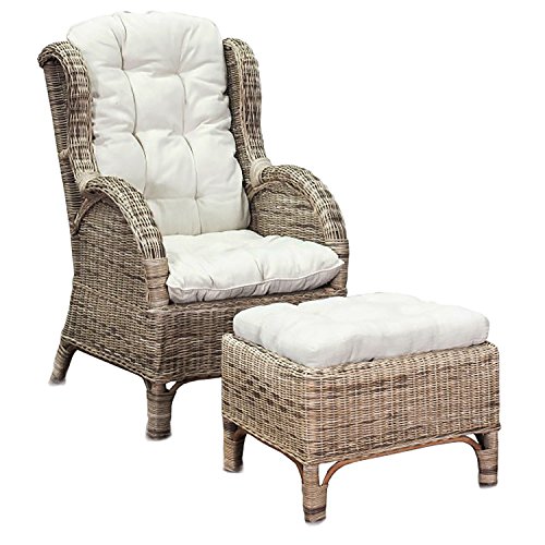 Mojawo Luxus Relaxsessel Korbsessel Ohrensessel mit Fußhocker aus Rattan, inkl. Polster in beige Gartensessel Rattansessel mit Hocker Mojawo Luxus Relaxsessel Korbsessel Ohrensessel mit Fußhocker aus Rattan, inkl. Polster in beige Gartensessel Rattansessel mit Hocker von Mojawo