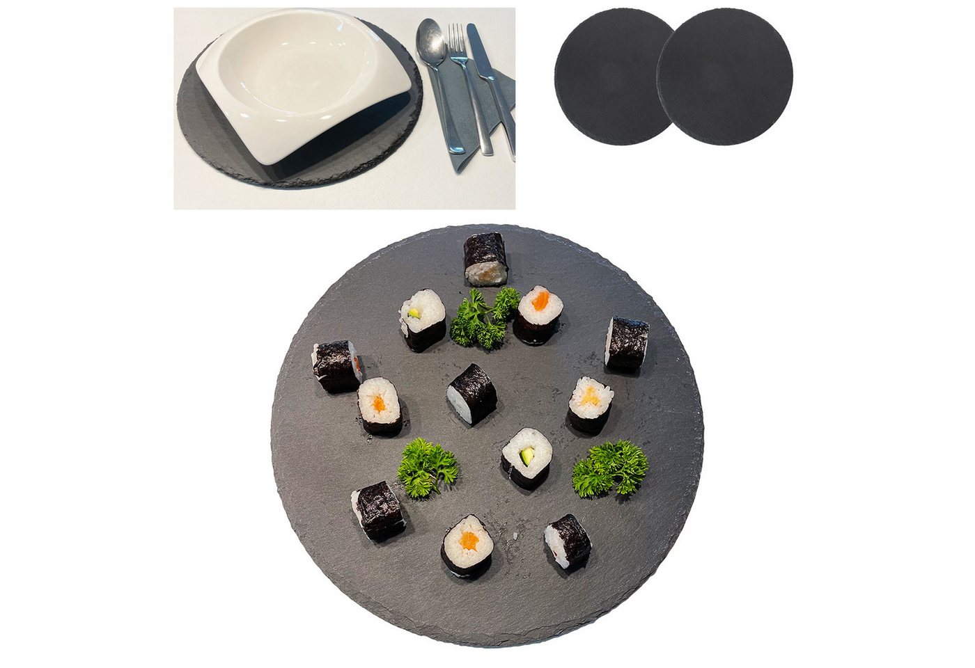 Mojawo Platzset 2er Schieferplatte Servierplatte Servierteller Käseplatte rund Ø30cm Mojawo Platzset 2er Schieferplatte Servierplatte Servierteller Käseplatte rund Ø30cm von Mojawo