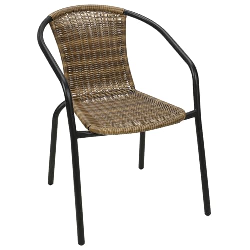 Mojawo Qualität Stahl/Polyrattan Bistrostuhl stapelbar Stapelstuhl Campingstuhl Gartenstuhl Küchenstuhl Balkonmöbel Gartensitzmöbel Cappuccino/Schwarz von Mojawo