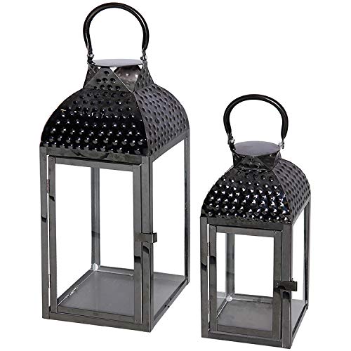 Mojawo Traumhaftes 2er Set Luxus Gartenlaterne Edelstahl schwarz poliert Windlicht Laternen Set Höhe 35/46cm Edel Design von Mojawo