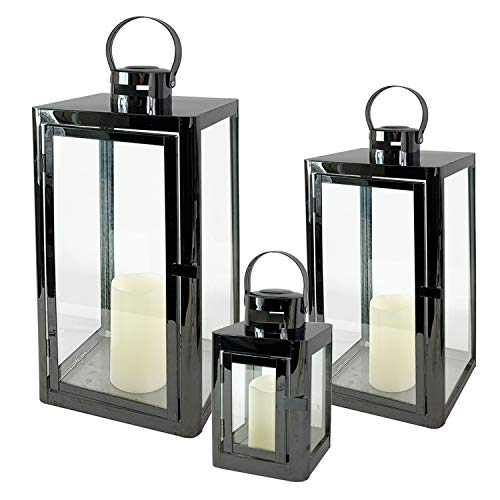 Mojawo Traumhaftes 3er Set Luxus Gartenlaterne Edelstahl Platin Optik Windlicht Laternen Set Höhe 22/32/46cm Edel Design von Mojawo