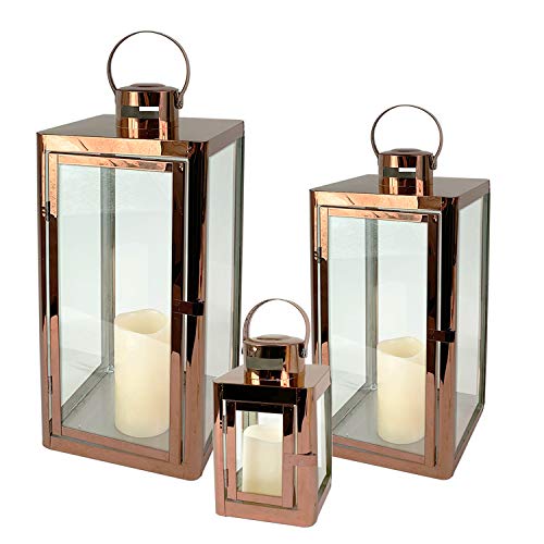 Mojawo Traumhaftes 3er Set Luxus Gartenlaterne Edelstahl Rosegold/Kupferfarben Windlicht Laternen Set Höhe 22/32/46cm Edel Design Mojawo Traumhaftes 3er Set Luxus Gartenlaterne Edelstahl Rosegold/Kupferfarben Windlicht Laternen Set Höhe 22/32/46cm Edel Design von Mojawo