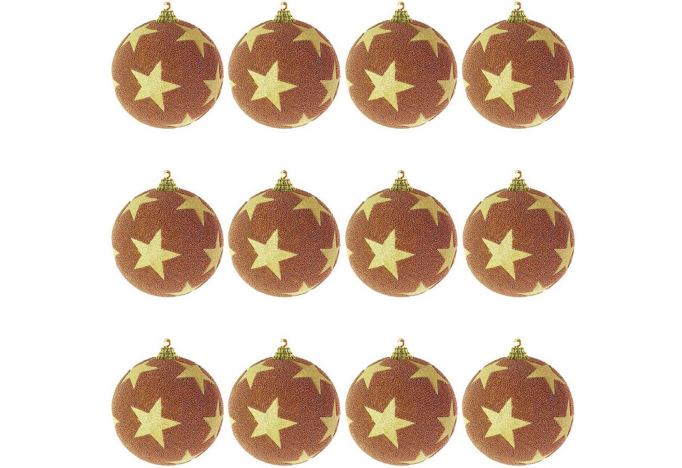Mojawo Weihnachtsbaumklammer 12-tlg. Weihnachtsbaumkugeln Stern beflockt Glitzer Kupfer/Gold Ø 8cm von Mojawo