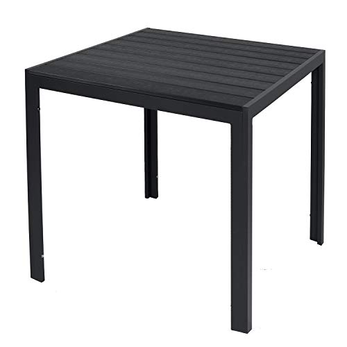 Mojawo Wetterfester Aluminium Gartentisch anthrazit/schwarz Esstisch Gartenmöbel Tischplatte Holzimitat witterungsbeständig, Maße Polywoodtische:80cm x 80cm von Mojawo
