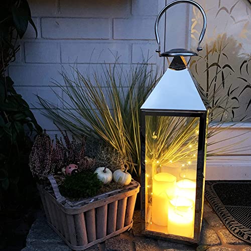 XXL Luxus Gartenlaterne aus rostfreier Edelstahl Windlicht Laterne Glas H54 cm, Farben:Silber von Mojawo