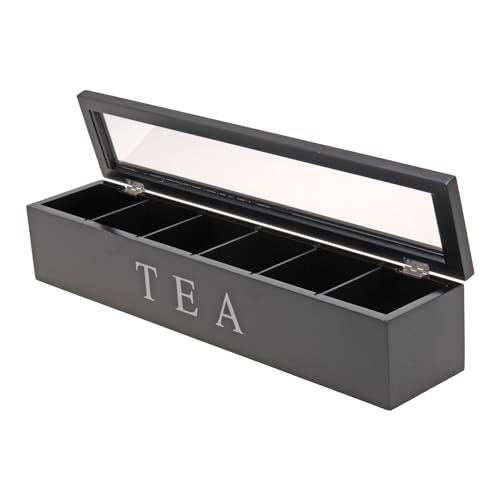 Teebox aus Holz, Teekasten in der Farbe Schwarz, Teekiste mit 6 Fächern, 43X9X9CM Teebeutelbox von Mojawo