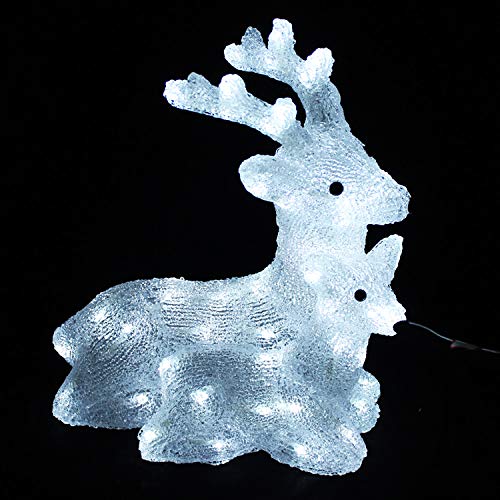 Weihnachtsdekoration LED Hirsch mit Rehkitz Acryl Beleuchtung Figur kaltweiß 60 LEDs Strombetrieb Außenbeleuchtung von Mojawo