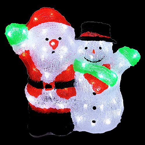 Weihnachtsmann mit Schneemann Acryl Beleuchtung Figur Strombetrieb Außenbeleuchtung kaltweiß 90 LEDs von Mojawo
