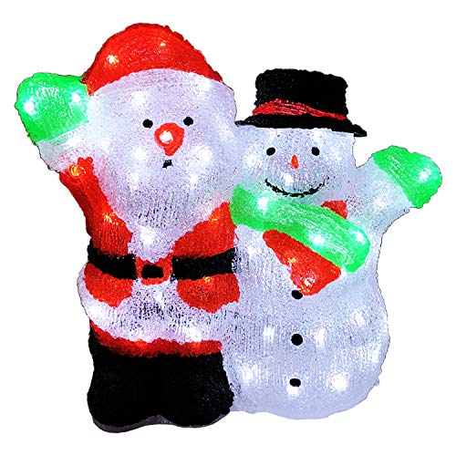 Weihnachtsmann mit Schneemann Acryl Beleuchtung Figur kaltweiß 90 LEDs Strombetrieb Außenbeleuchtung von Mojawo