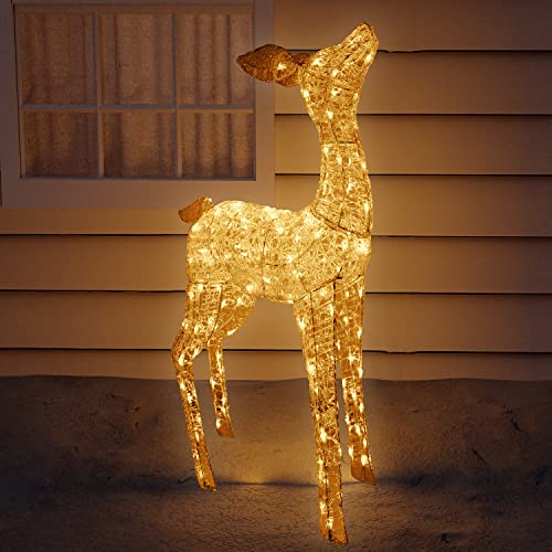 XL Acryl Hirschkuh Weihnachtsdekoration LED Hirsch Beleuchtung Figur warmweiß mit 120 LED Strombetrieb Außenbeleuchtung von Mojawo