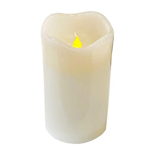 XL LED Echtwachs Kerze Stumpenkerze Cremefarben für z.B. Laternen und Windlichter usw. 5 x 6,5 cm mit Timerfumktion und Flackerlicht von Mojawo
