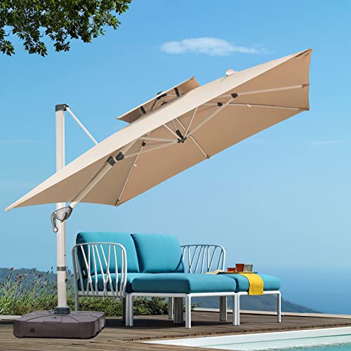 Mojia Ampelschirm 330 x 330cm Sonnenschirm Gartenschirm Doppelt-Dach-Design, Quadratisch Terrassenschirm UV-Schutz Aluminium Schirmmast 57/100mm von Mojia