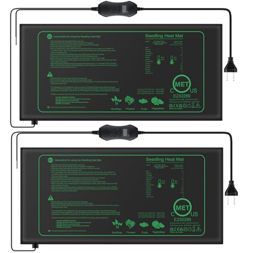 Mojimdo 50W Heizmatte Pflanzen mit Thermostat - Schnelle Erwärmung, Feuerschutz, Wärmematte zur Keimung und Temperatur-Regulierung, ideal für Sämlinge, Haustiere und Reptilien (2er Pack) von Mojimdo