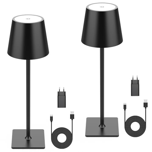 Mojimdo 64 LED Tischlampe Akku USB Aufladbar | Stufenlose Touch | Quick Charge | 1700K-6000K | Aluminium Lampe | Kabellose Tischleuchte für Wohnzimmer, Restaurant, Bars - 2er Pack von Mojimdo