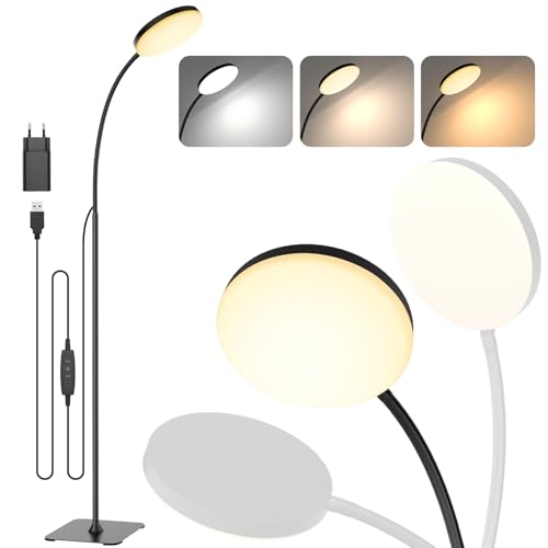 Mojimdo Stehlampe, [3 Farben & 10 Helligkeiten] Schlanke LED Leselampe Stehend, Dimmbar Einstellbare Flexible Stehleuchte für Kinderzimmer, Büro, Wohnzimmer, Ecke Nachttischlampe von Mojimdo