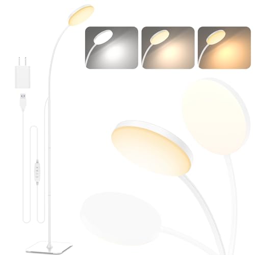 Mojimdo Stehlampe, [3 Farben & 10 Helligkeiten] Schlanke LED Leselampe Stehend, Dimmbar Einstellbare Flexible Stehleuchte für Kinderzimmer, Büro, Wohnzimmer, Ecke Nachttischlampe von Mojimdo