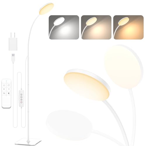 Mojimdo Stehlampe mit Fernbedienung, [3 Farben & 10 Helligkeiten] Schlanke LED Leselampe Stehend, Dimmbar Einstellbare Flexible Stehleuchte für Kinderzimmer, Büro, Wohnzimmer, Ecke Nachttischlampe von Mojimdo