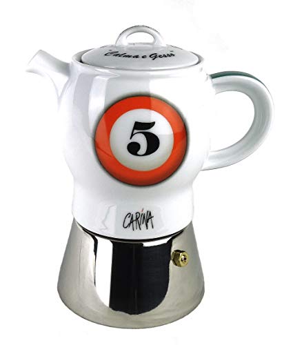 Moka Consorten Espressokocher »Carina biliardo« | Edelstahl und weißes Porzellan | Höhe: 18 cm | Füllmenge: 210 ml | Made in Italy von Moka Consorten