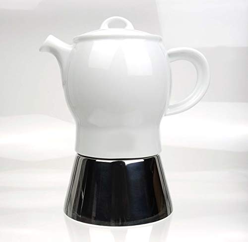 Moka Consorten Italienischer Espressokocher »Carina« | Edelstahl und weißes Porzellan | Füllmenge: 210 ml | Höhe: 18 cm | Made in Italy von Moka Consorten