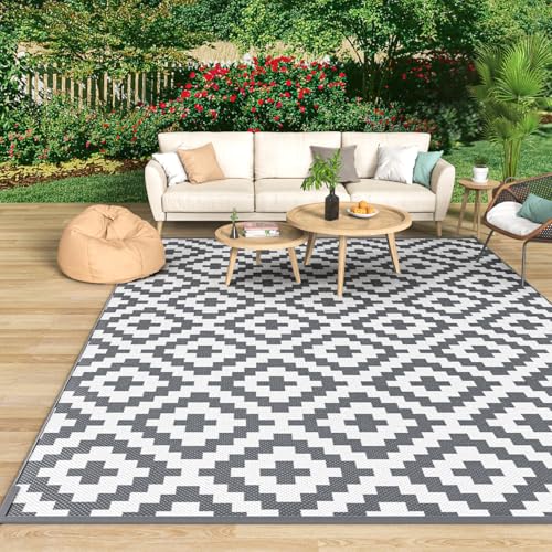 MOKANI Outdoor Teppich Wetterfest 150x240cm, Kunststoff Stroh Reversible Matte UV-beständig Camping Patio Wasserdichter Außenbereich für Balkon Terrasse Pinic von MOKANI