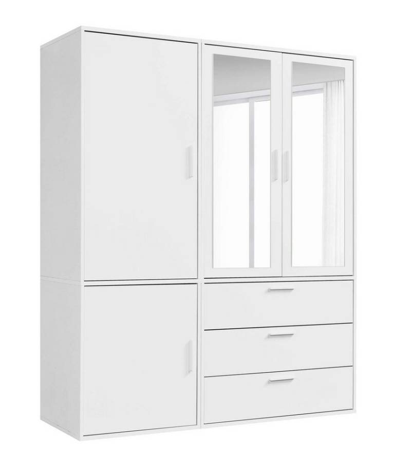 mokebo Kleiderschrank Der Grenzenlose (4-Türig & 3 Schubladen) mit Spiegeltüren, Schrank oder Garderobenschrank mit Spiegel in Weiß von Mokebo
