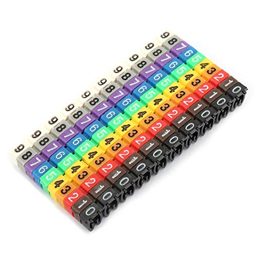 Bunte Kabelbinder Clips, 0-9 Kabelmarker Clips Kabelnummer, Bunt Kabelmarkierer Kabelbeschriftung Clip, Rohr Drahtzahl Aufkleber Kabelmarkierung Digitaler Röhrendraht(100PCS KCM-2.5MM 2.5 Square) von Mokernali