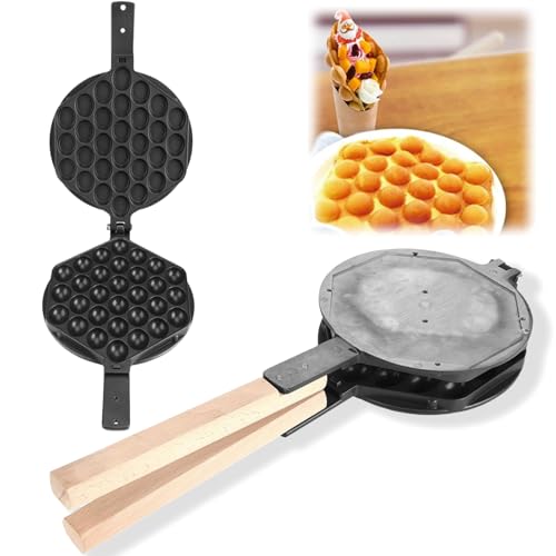 Egg Waffle Backform, Waffel Panini Maker, 30×20 cm, Waffeleisen für Offenes Feuer Aluminium, Küche Antihaft-Ei-Blasen-Backform, mit Holzgriffen, Für Den Privaten Und Gewerblichen Gebrau von Mokernali