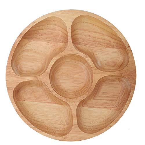 Geteilte Servierplatte aus Holz, Geteilter Lebensmittelteller, Rundes Dessert-Serviertablett, Geteilter Partyteller, Untergitter-Geschirr Für Snacks, Früchte(25cm) von Mokernali