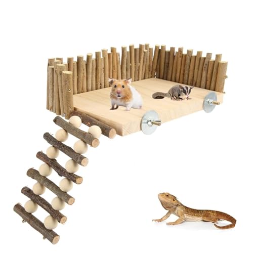 Hamster Kletterplattform aus Holz, Hamster-Plattform-Spielzeug, 7×22×15cm, Hamster Kletterbrücke, mit Zaun, Spielzeug und Aktivitätsspielplatz, für kleine Haustiere wie Goldbären und Zuckergleiter(B) von Mokernali