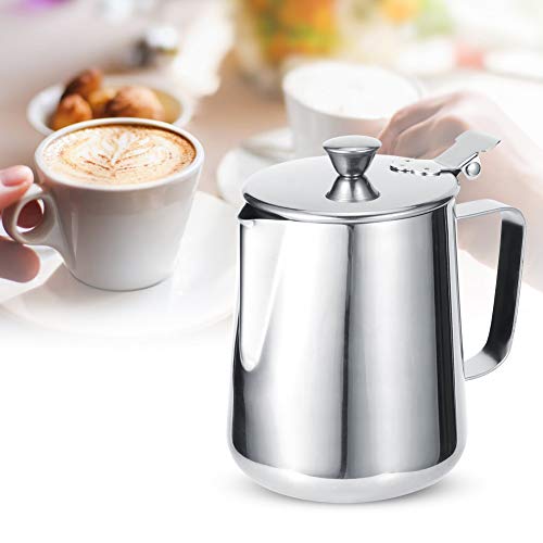 Milchaufschäumkrug mit Deckel, Edelstahl Milchschaumkannen, 600ml/1000ml, Dickere Milchkännchen, Kaffeekanne für Latte Art, für Zuhause, Café, Bar, Restaurant, Hotel (1000ML 9x13x11cm) von Mokernali