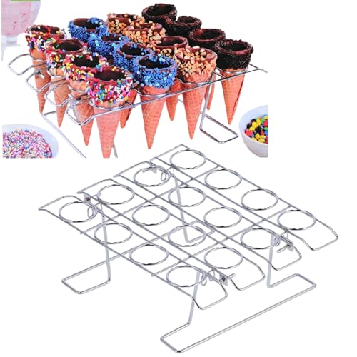 Eistüte Halter, 16 Löcher Eiscreme Ständer aus Edelstahl, 9x21x27,5cm, Ice Cream Cone Holder, Klappbarer Eistütenhalter, für Zuhause, Küche, Backen, Kochen, Hochzeit, Geburtstag von Mokernali