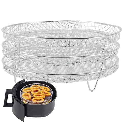 Airfryer Rack Rund, 3 Stück Luftfritteusen-Gestell, Air Fryer Rack,20x9x4cm, Stapelbare Luftfritteusen-Gestelle Edelstahl, Luftfritteuse Gestell,Rack für Heißluftfritteuse,für Luftfritteuse,Dehydrator von Mokernali