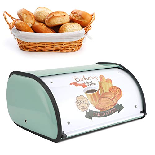 Mokernali Brotbox mit Rolldeckel, Brotkasten aus Eisen, 15x24x33cm, Brotaufbewahrung aus Rutschfeste Basis, Brotkorb Aufbewahrungsbox, Brot Box, Zum Speichern von Lebensmitteln(Grün) von Mokernali