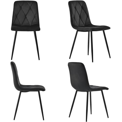 Mokernali Esszimmerstuhl (4 St), Schwarz,4er-Set Polsterstuhl Design Stuhl,Twill Samt Esszimmerstuhl, Küchenstuhl mit Rückenlehne,Sitzfläche aus Samt Gestell aus Metal, Metallbeine von Mokernali