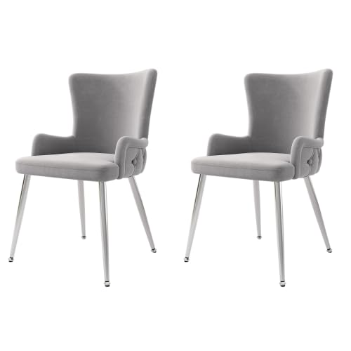 Mokernali Samt-Esszimmerstuhl, 2er-Set, luxuriöser Wohnzimmer-Schlafzimmer-Loungesessel mit Vier silberfarbenen Metallstützbeinen, Grau Mokernali Samt-Esszimmerstuhl, 2er-Set, luxuriöser Wohnzimmer-Schlafzimmer-Loungesessel mit Vier silberfarbenen Metallstützbeinen, Grau von Mokernali