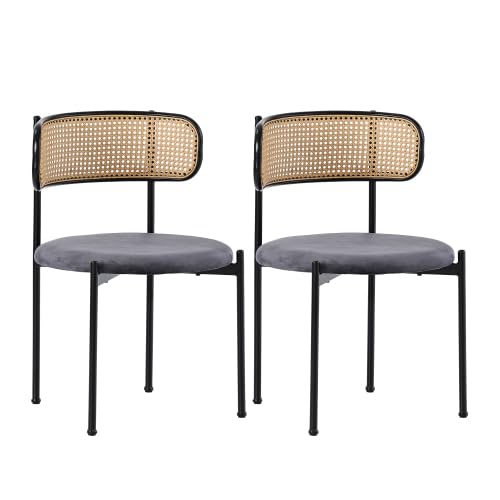 Mokernali Samt-Esszimmerstuhl,2er Set, moderner, einfacher Freizeitstuhl mit Vier Stützbeinen aus Metall, Rattan-Freizeitstuhl, Wohnzimmer- und Schlafzimmerstuhl, Grau Mokernali Samt-Esszimmerstuhl,2er Set, moderner, einfacher Freizeitstuhl mit Vier Stützbeinen aus Metall, Rattan-Freizeitstuhl, Wohnzimmer- und Schlafzimmerstuhl, Grau von Mokernali